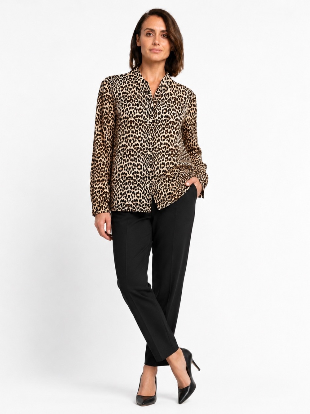 Hinson Wu Margot Leopard Print Button Down Shirt Cotton Women Size M
